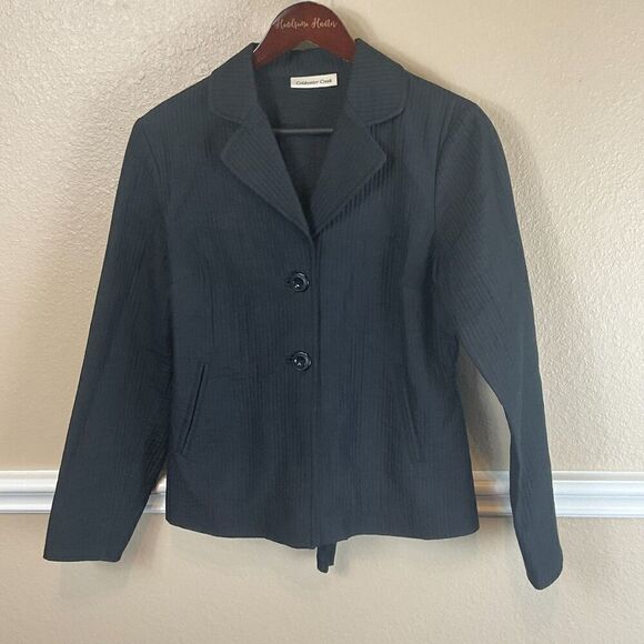 Coldwater Creek Women Sz 6 Black Blazer Silk Cotton Blend Button Front Tie Back - Picture 2 of 12